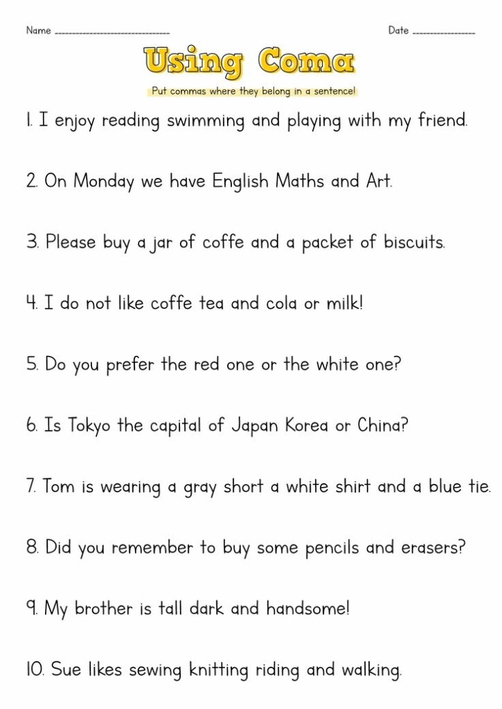 13 Free Printable Comma Worksheets Punctuation Worksheets Comma 