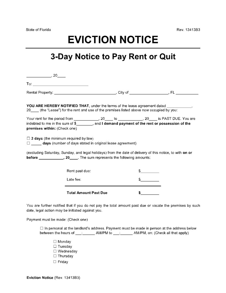 3 Day Notice To Pay Or Quit Fillable Form California Printable Forms 
