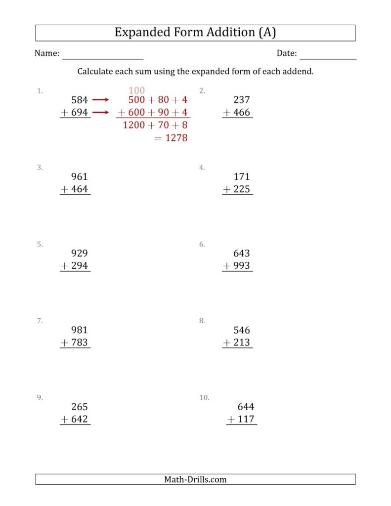 3 Digit Expanded Form Addition A Free Printable Expanded Free 