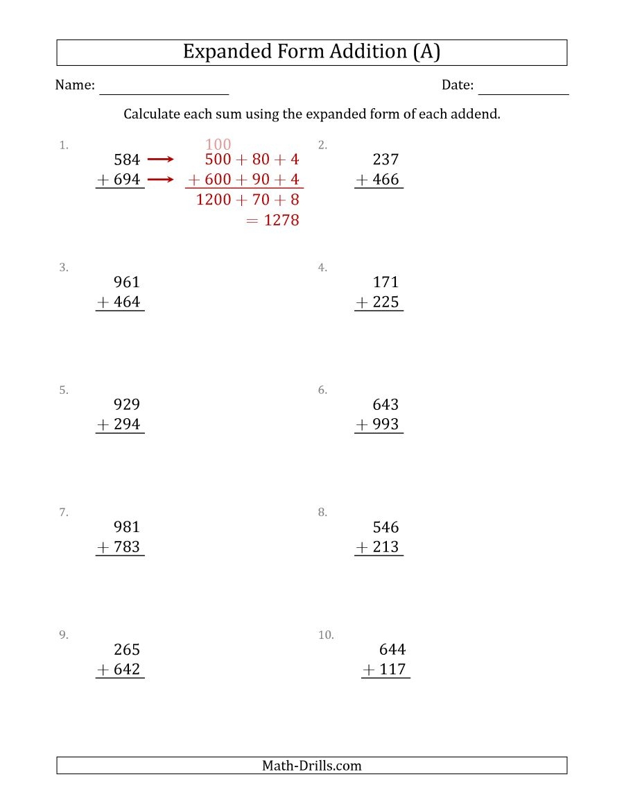 3 Digit Expanded Form Addition A Free Printable Expanded Free