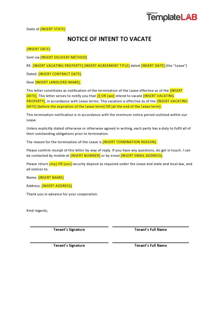 30 Day Notice To Vacate Letter Exler Infoupdate