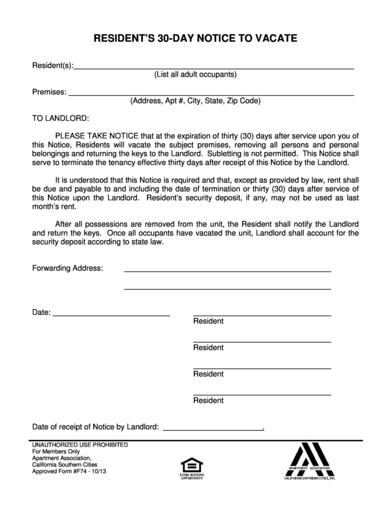 30 Day Notice To Vacate Letter Landlord Template Onvacationswall
