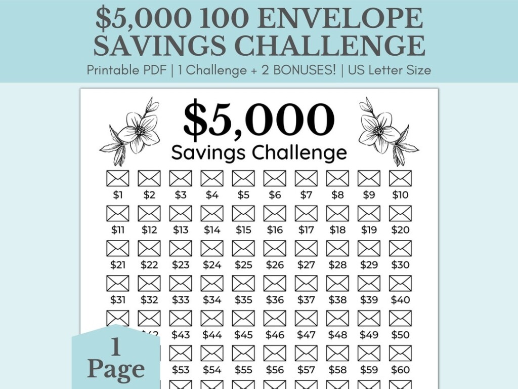 5000 Savings Challenge Printable 5 000 Savings Challenge 100 Envelope 