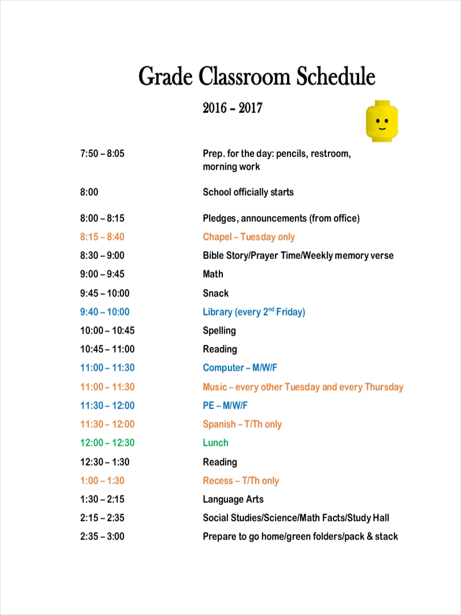 9 Classroom Schedule Examples To Download