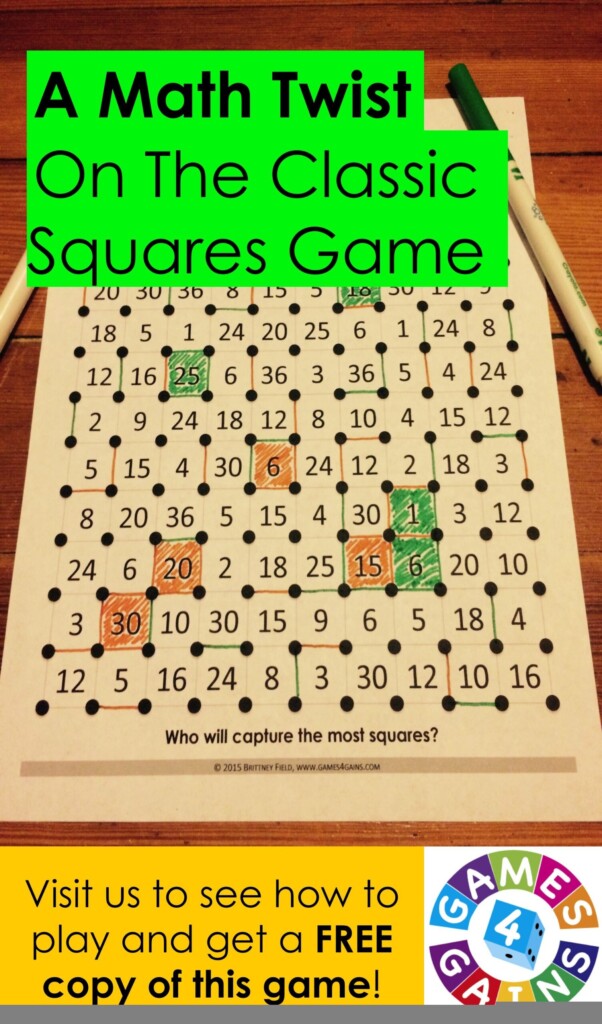 Addition Squares Game Printable