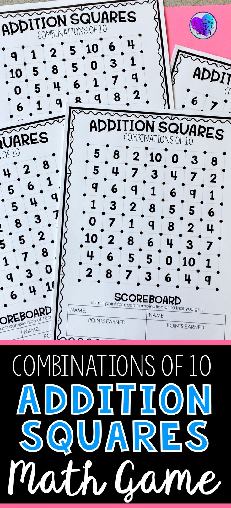 Addition Squares Game Printable Printable Word Searches
