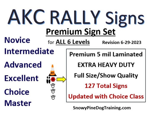 AKC RALLY COMPLETE SIGN SET Extra Heavy Laminated 127 Signs Snowy