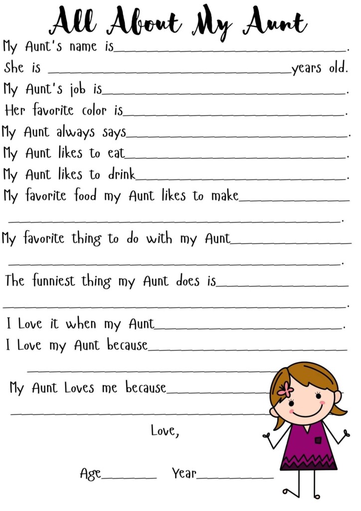 All About My Aunt Printable Aunt Birthday Aunt Printable Aunt 