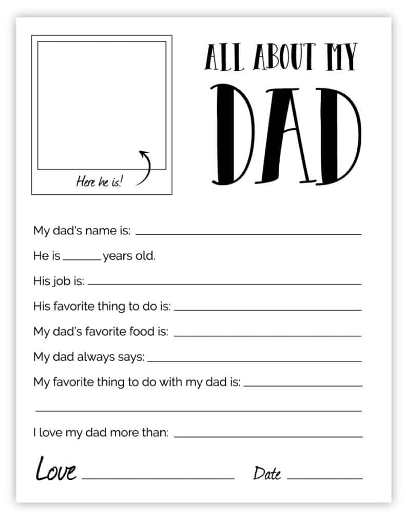 All About My Dad Printable Pdf Free