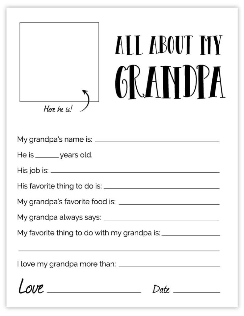All About My Grandpa Free Printable Printable Sight Words List