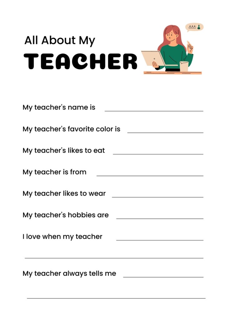 All About My Teacher Free Printable The Printables Fairy 