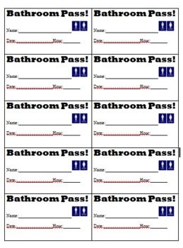 Bathroom Pass Template Editable Free