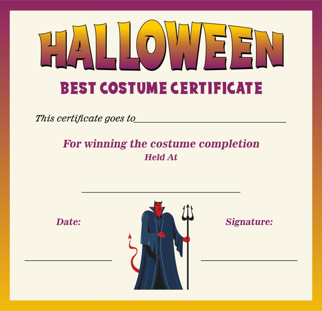 Best Costume Certificate Printable Free