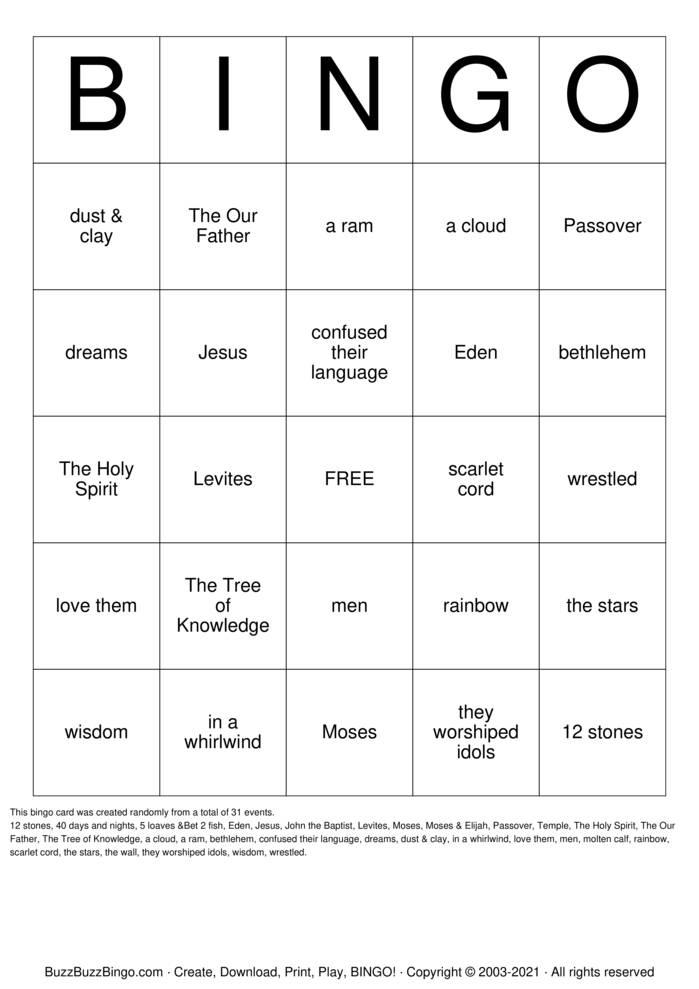 Bible Bingo Game Free Printable