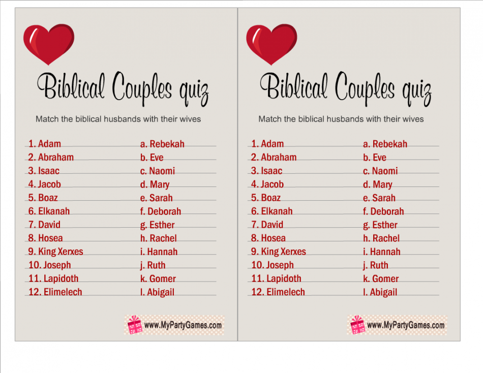 Bible Couples Quiz Free Printable FREE Printable A Z