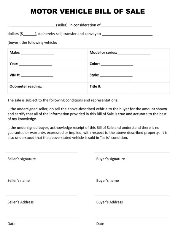 Bill Of Sale Free Printable Template Pohthree