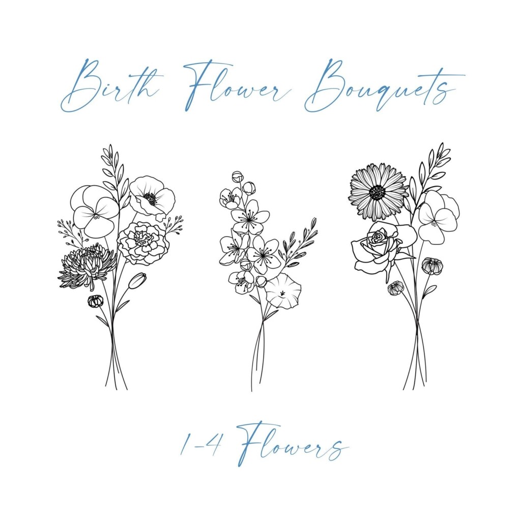 Birth Flower Tattoo Birth Flower Tattoo Bouquet Birth Etsy August 