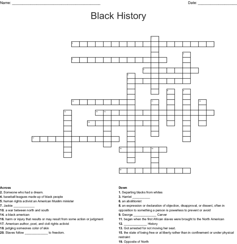 Black History Month Crossword Puzzles Printable Printable Template 2021 