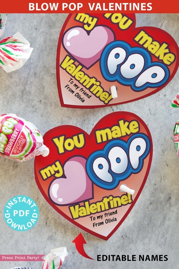 Blow Pop Valentine Printable Heart Template Kids Valentines Etsy