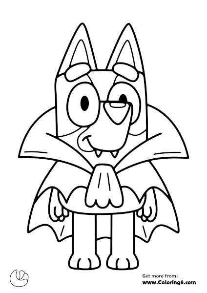 Bluey As Dracula In Halloween Coloring Pages Download As PNG Or PDF