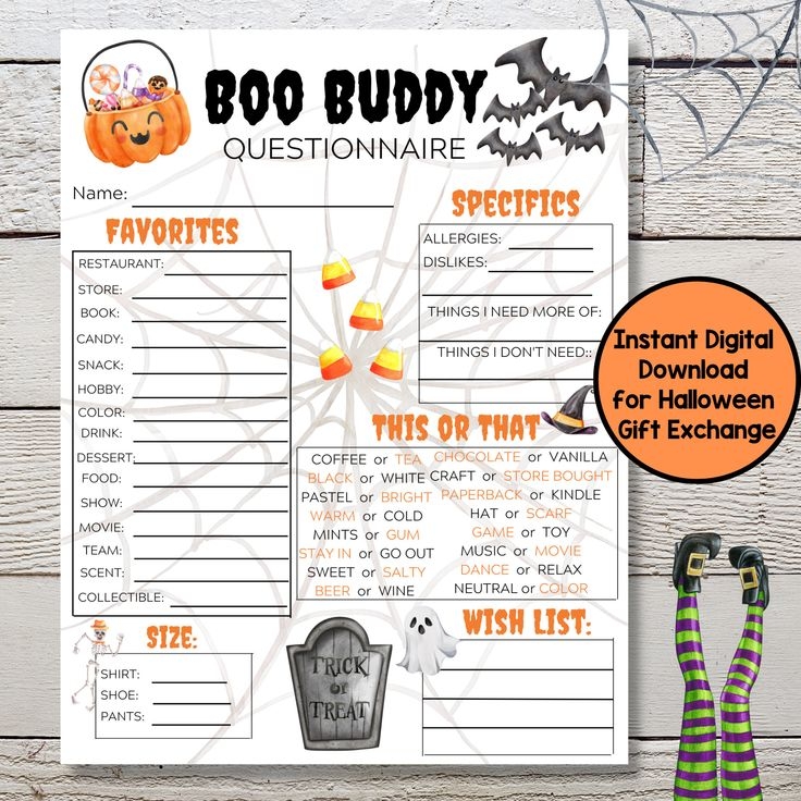Boo Buddies Questionnaire Free Printable Educational Printable Worksheets