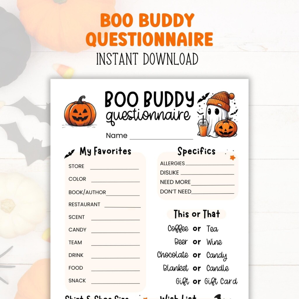 Boo Buddies Questionnaire Free Printable Educational Printable Worksheets