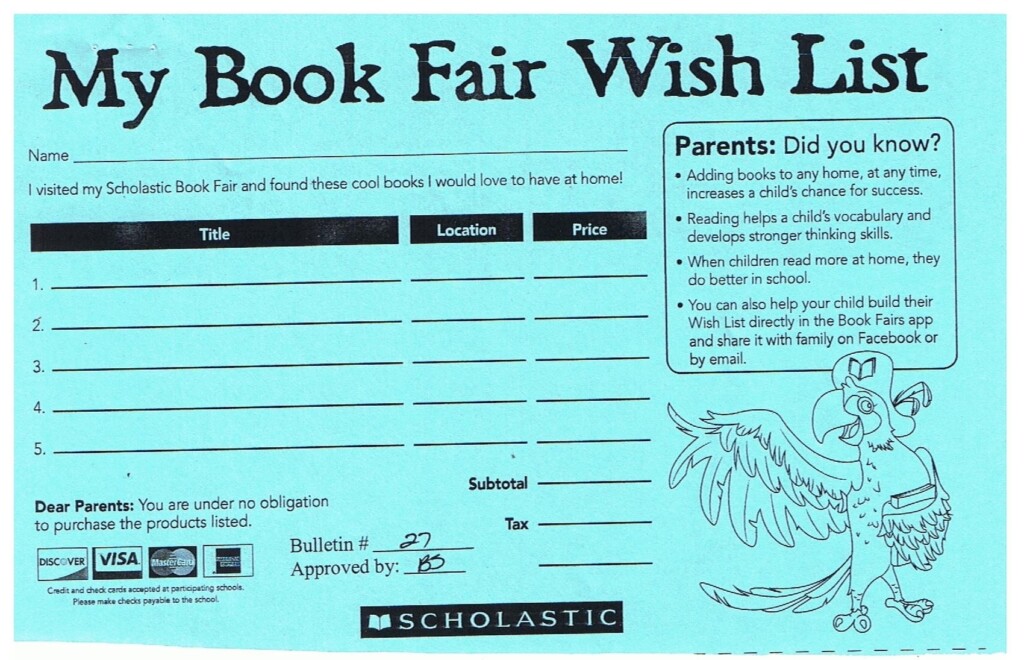 Book Fair Teacher Wish List Printable