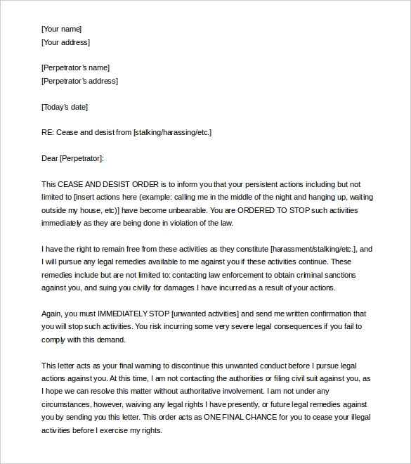 Cease And Desist Letter Template 7 Free Word PDF Documents Download