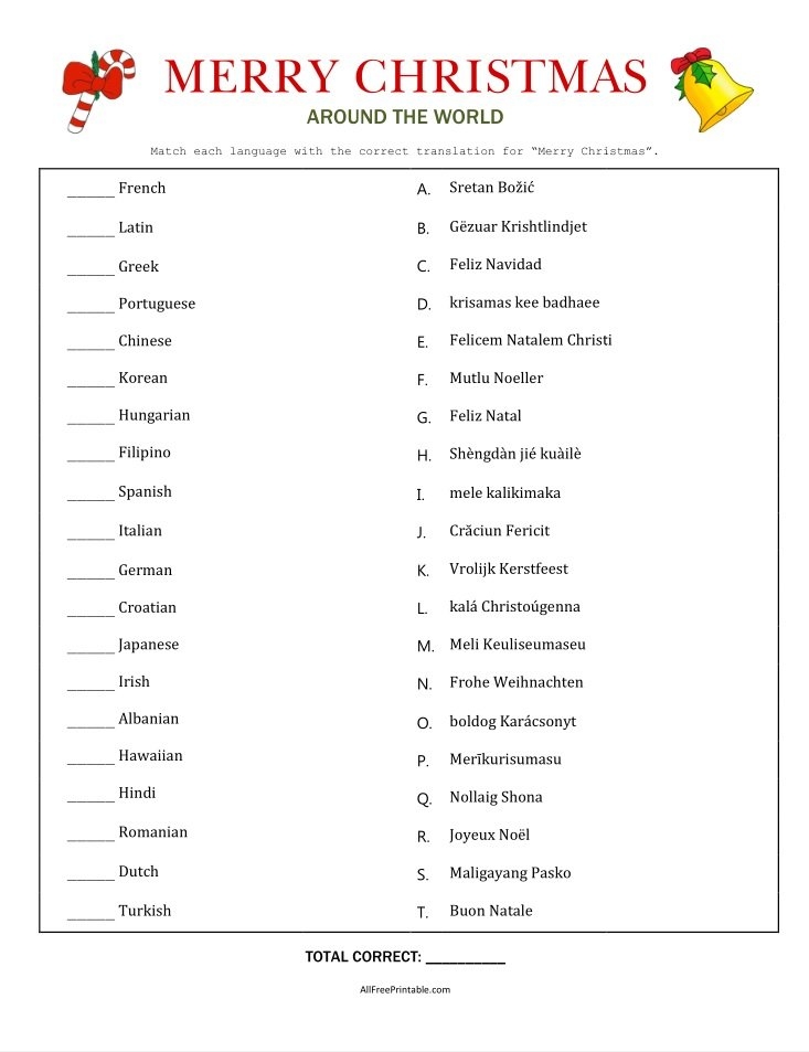 Christmas Around The World Free Printable