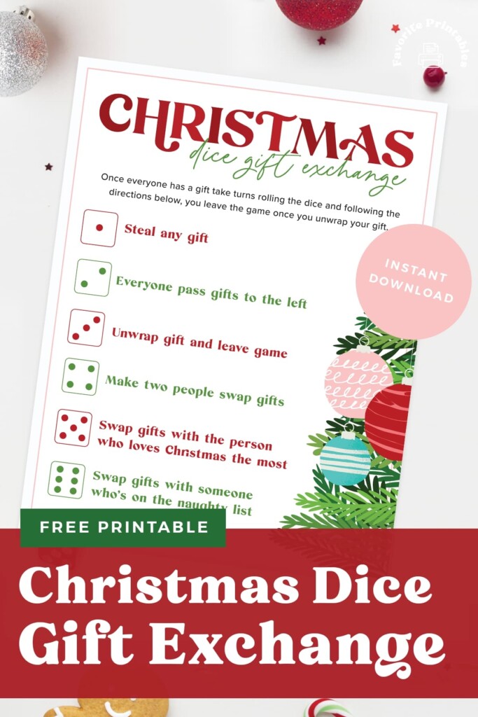 Christmas Dice Game FREE Printable For Gift Exchange Favorite 