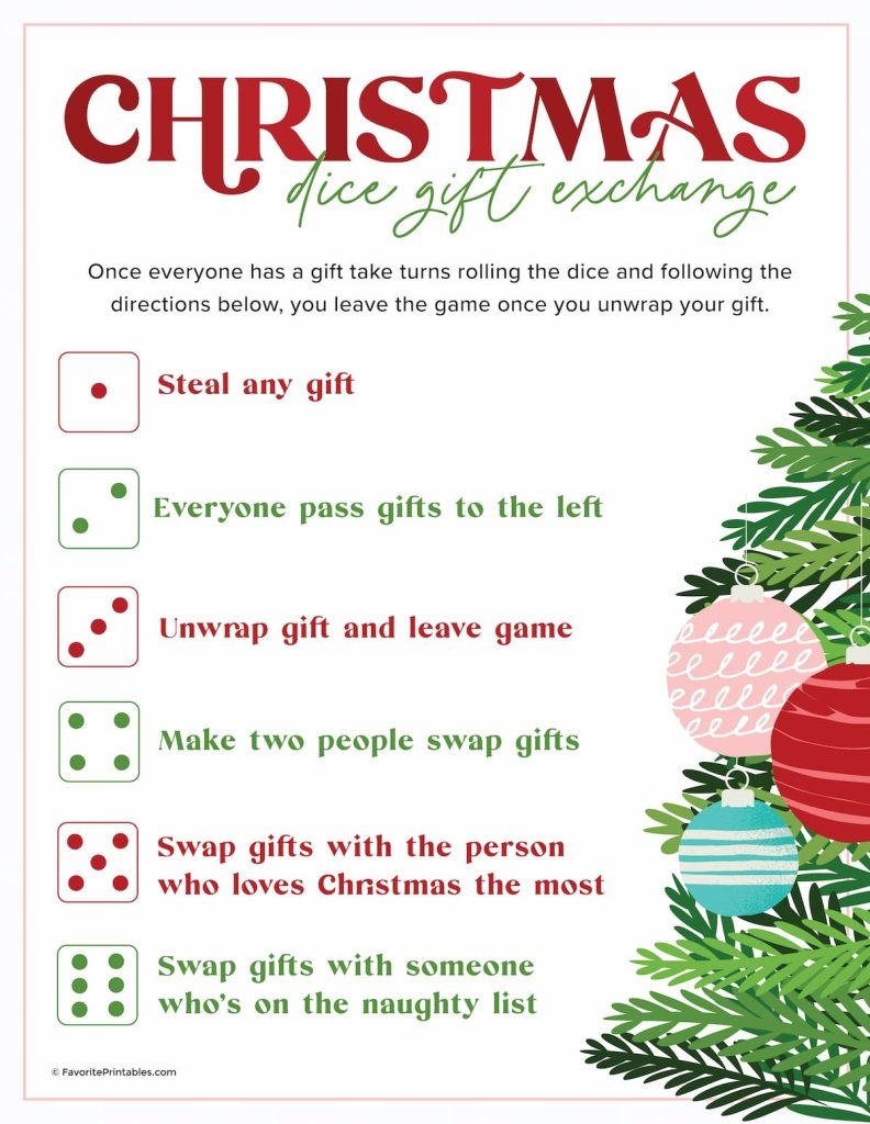 Christmas Dice Game FREE Printable For Gift Exchange Favorite 