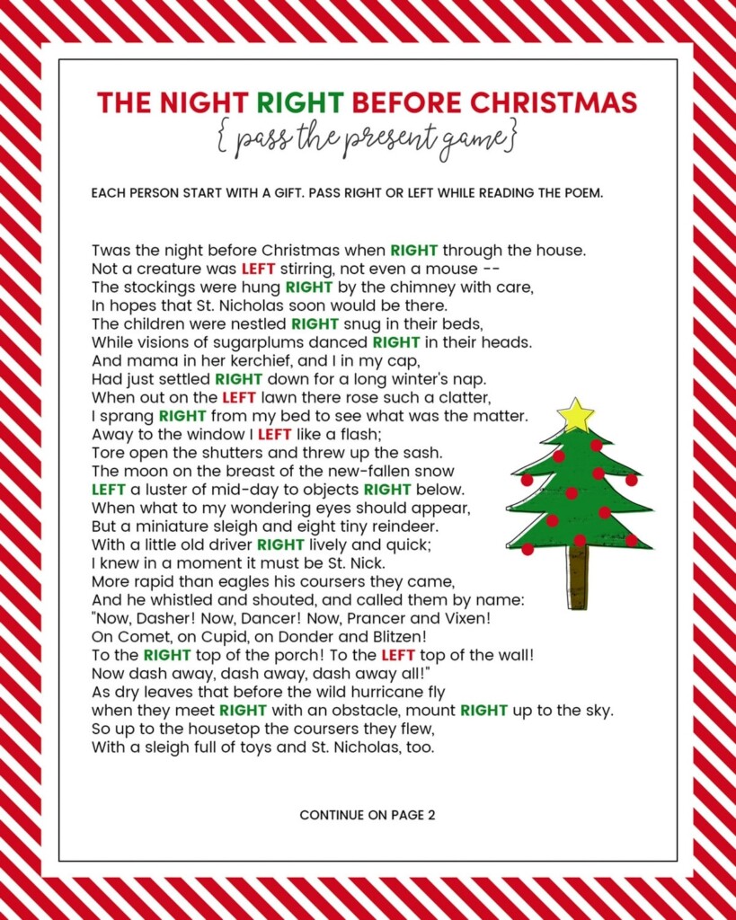 Christmas Left Right Game Free Printable FREE Printable A Z