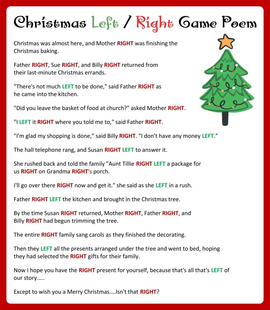 Christmas Left Right Game Free Printable FREE Printable A Z