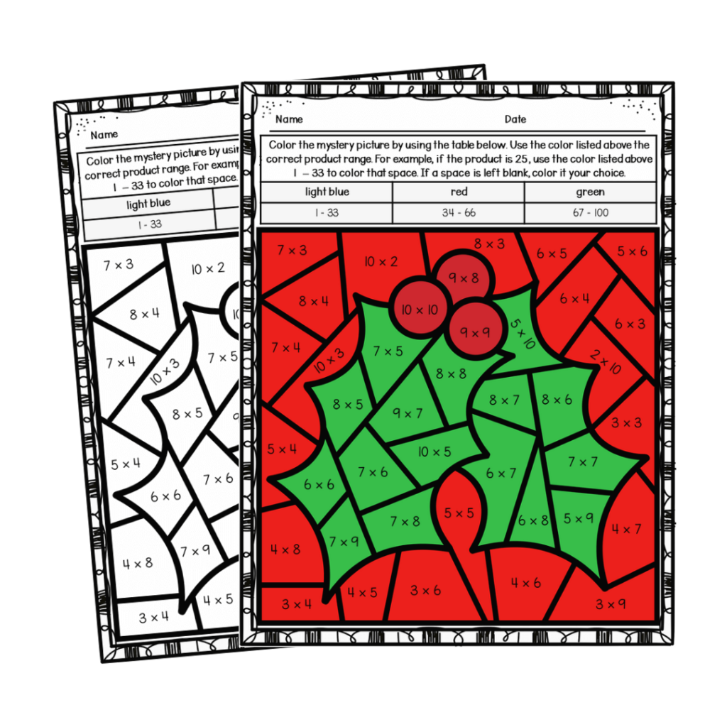 Christmas Multiplication Color By Number Printable Worksheets 