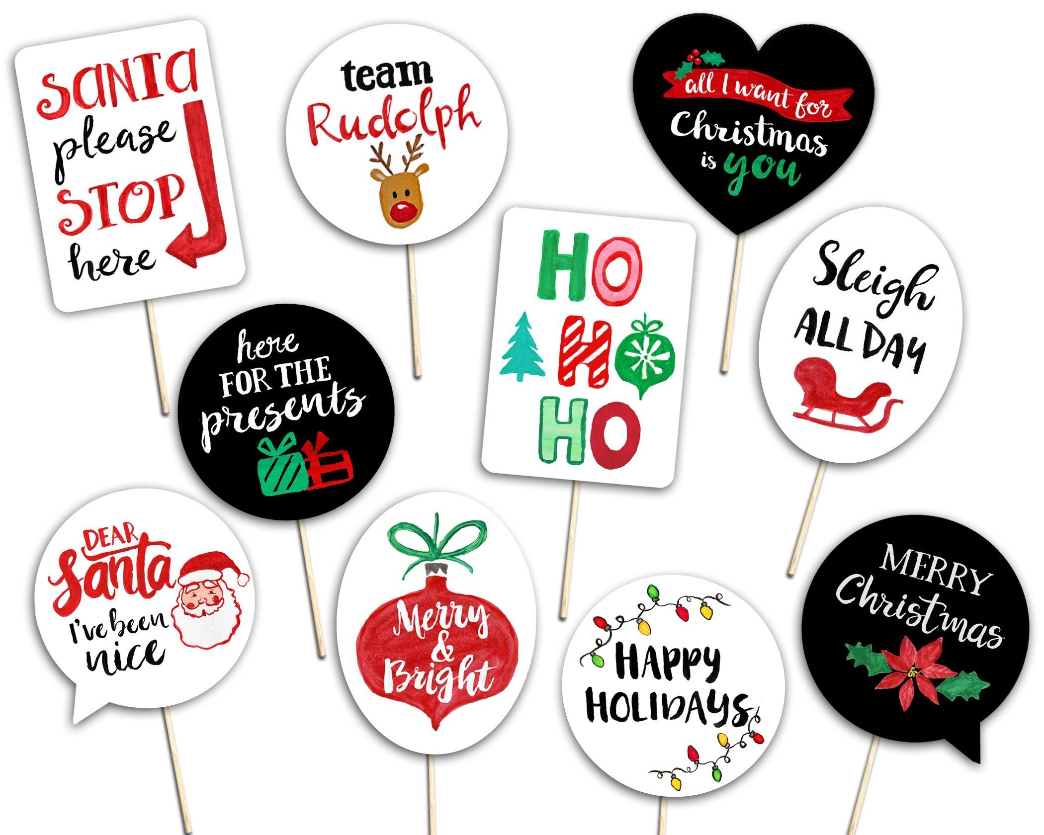 Christmas Photo Booth Props 10 Printable Hand Painted Signs White Black
