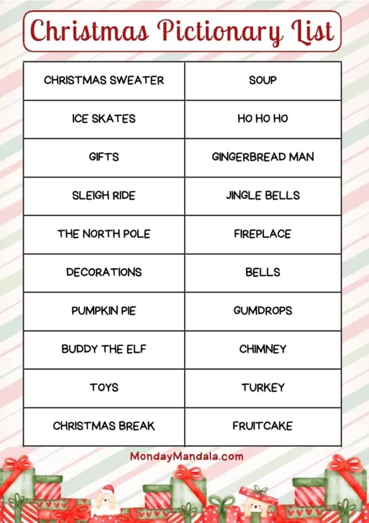 Christmas Pictionary Lists Free PDF Printables 43 OFF