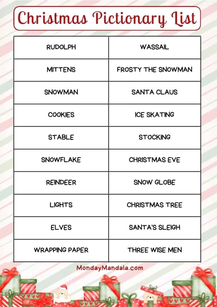 Christmas Pictionary Lists Free PDF Printables 47 OFF