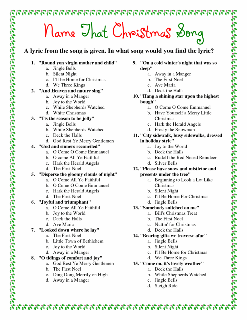 Christmas Song Lyrics Game Free Printable Free Printable