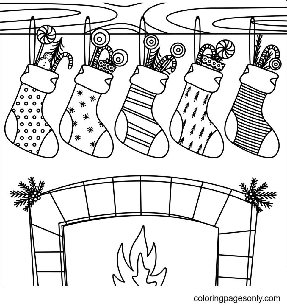 Christmas Stocking Fireplace Coloring Page Free Printable Coloring Pages