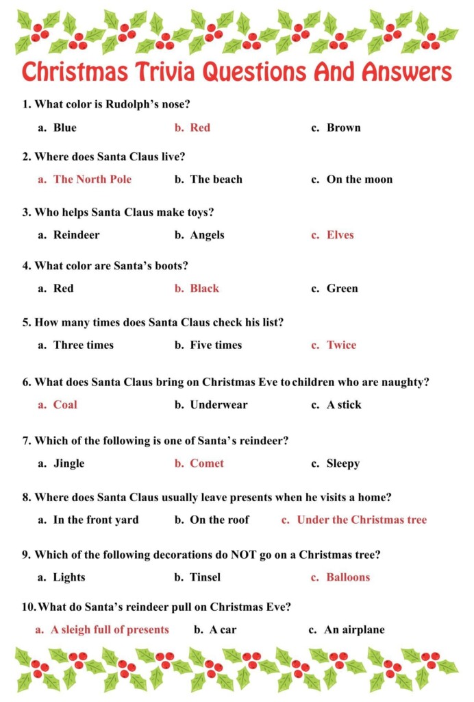 Christmas Trivia And Answers Printable FREE Printable A Z