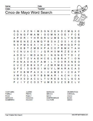 Cinco De Mayo Word Search Free Printable