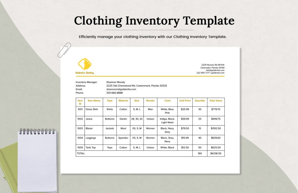 Clothing Inventory Template In Word PDF Google Docs Download 
