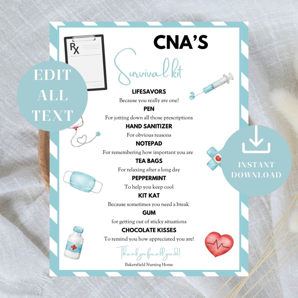 CNA Survival Kit Printable National Nursing Assistant Day Thank You 