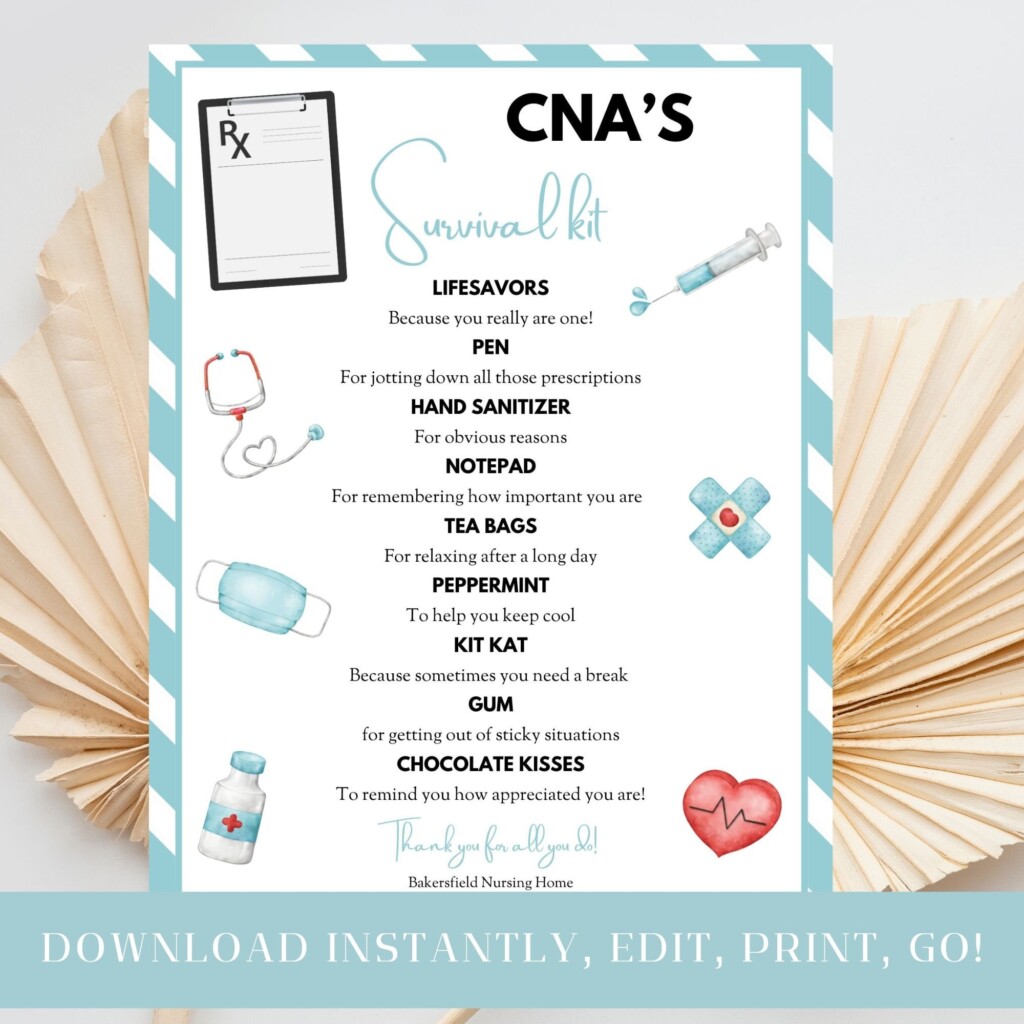 CNA Survival Kit Printable National Nursing Assistant Day Thank You 