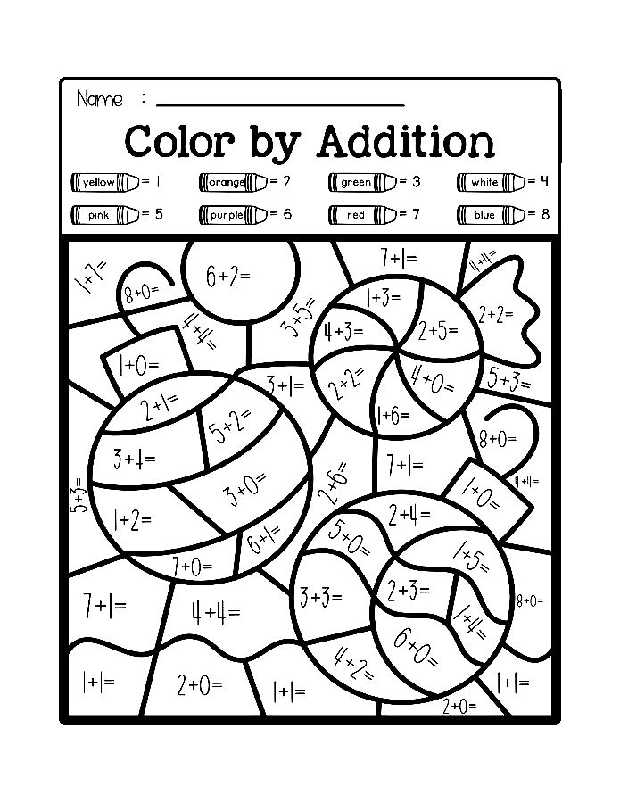 Color By Number Addition Printable Coloring Page
