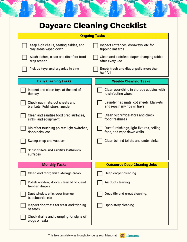 Daycare Cleaning Checklist Templates Daycare Lesson Plans Daycare 