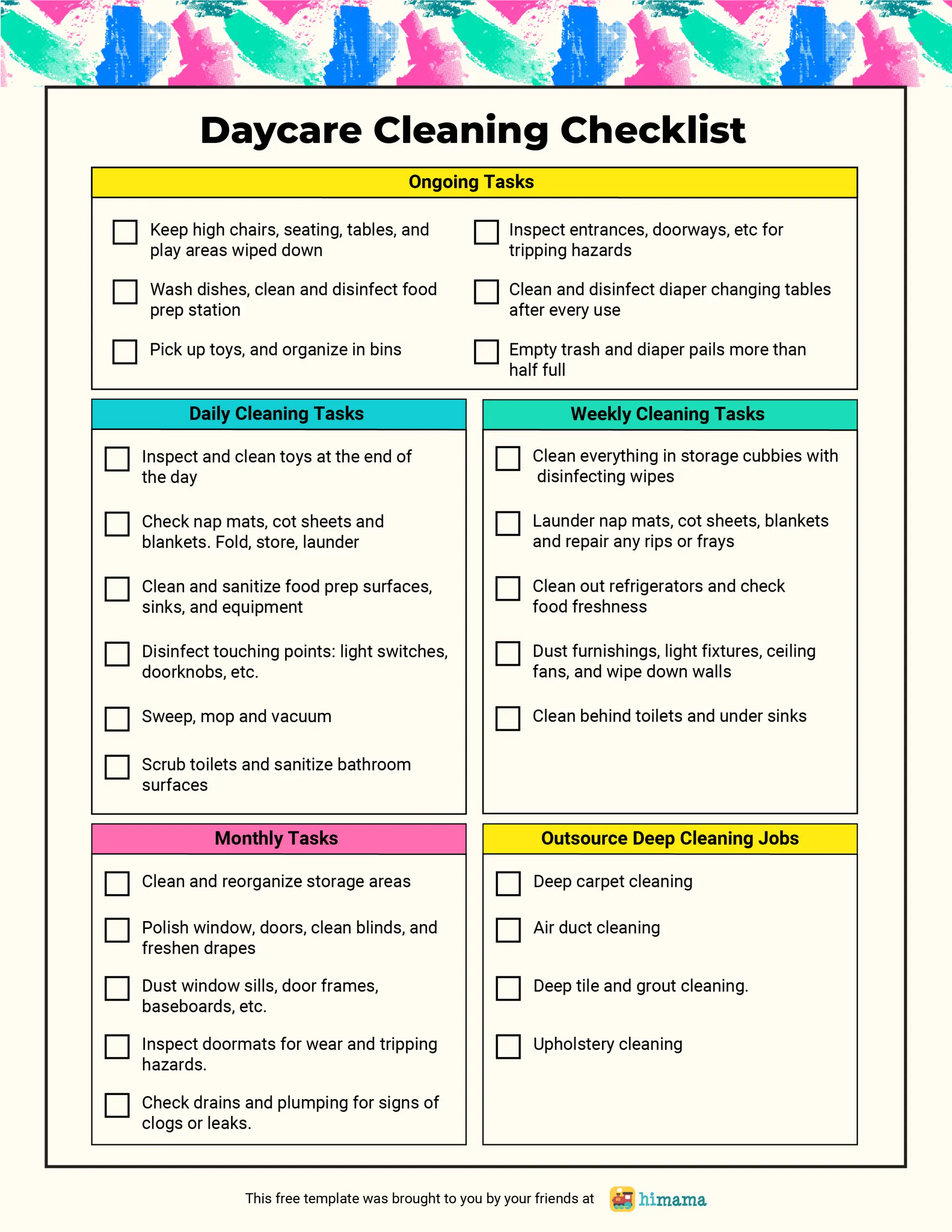 Daycare Cleaning Checklist Templates Daycare Lesson Plans Daycare
