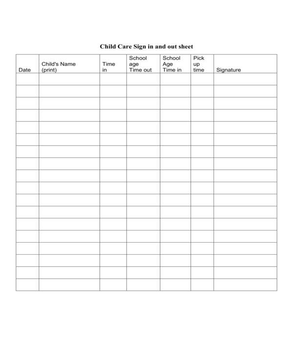 Daycare Sign In Sheet Free Printable