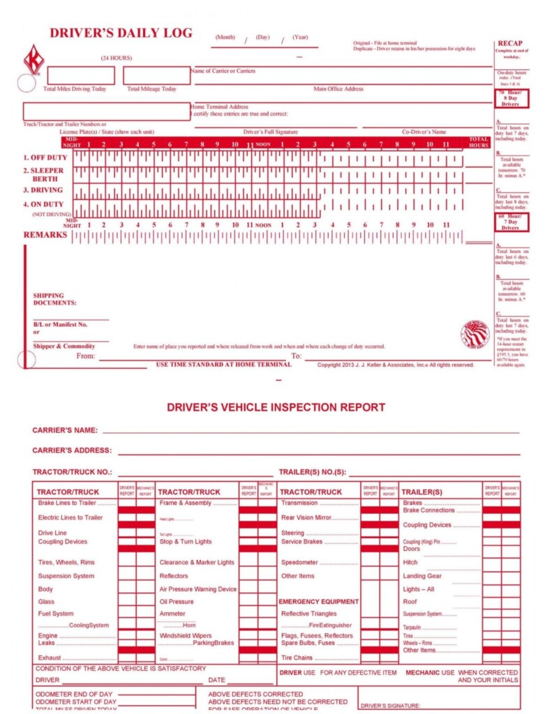 Drivers Daily Log Sheet Printable
