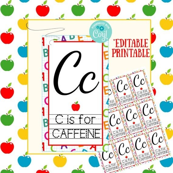 EDITABLE Teacher Gift Tags C Is For Caffeine Soda Gift Tags Teacher